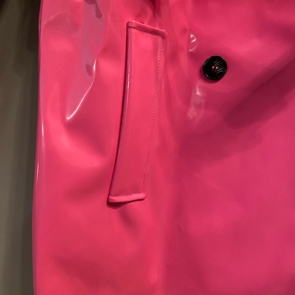 ASOS Unique21 Faux Fur Trim Vinyl Coat in Fuchsia, Size 12 - Picture 9 of 13